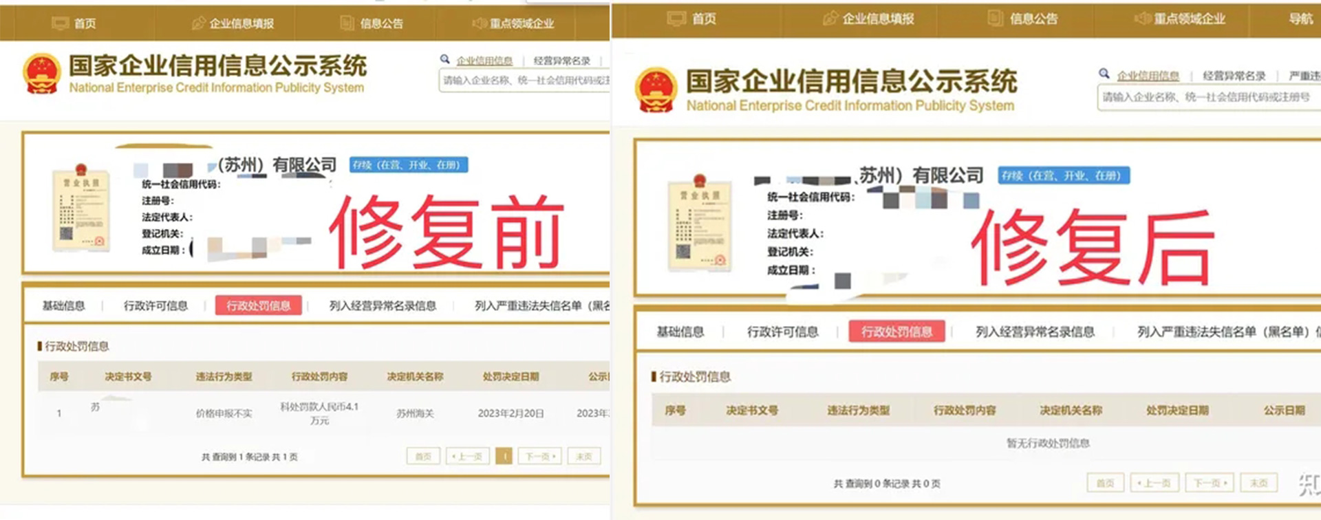 内蒙古信用中国公示期内修复案例